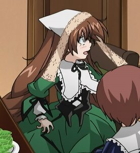 Rating: Safe Score: 0 Tags: 1boy 1girl apron brown_hair dress frills green_dress head_scarf image long_hair long_sleeves open_mouth solo suiseiseki very_long_hair User: admin