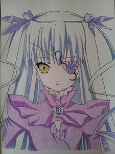 Rating: Safe Score: 0 Tags: 1girl bangs barasuishou closed_mouth dress eyebrows_visible_through_hair eyepatch flower frills hair_ribbon image long_hair long_sleeves looking_at_viewer ribbon rose solo traditional_media two_side_up upper_body yellow_eyes User: admin