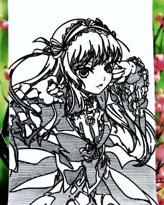 Rating: Safe Score: 0 Tags: 1girl dress frills hairband image lolita_hairband long_hair long_sleeves looking_at_viewer monochrome solo suigintou User: admin