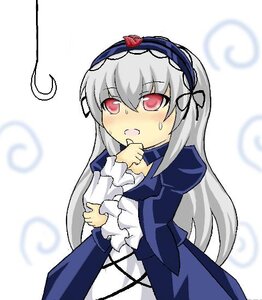 Rating: Safe Score: 0 Tags: 1girl blush dress flower frilled_sleeves frills hairband image juliet_sleeves lolita_hairband long_hair long_sleeves red_eyes silver_hair solo suigintou white_background wings User: admin