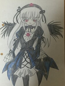 Rating: Safe Score: 0 Tags: 1girl colored_pencil_(medium) dress flower frills hairband image juliet_sleeves long_hair long_sleeves looking_at_viewer marker_(medium) photo pink_eyes puffy_sleeves rose solo suigintou traditional_media wings User: admin