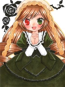 Rating: Safe Score: 0 Tags: 1girl :d blush brown_hair dress flower frills green_dress green_eyes hands_clasped hands_together head_scarf heterochromia image long_hair long_sleeves looking_at_viewer open_mouth own_hands_together red_eyes rose smile solo suiseiseki very_long_hair User: admin