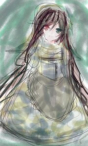 Rating: Safe Score: 0 Tags: 1girl brown_hair dress green_eyes heterochromia image long_hair looking_at_viewer red_eyes sketch solo suiseiseki very_long_hair User: admin