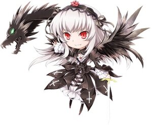 Rating: Safe Score: 0 Tags: 1girl black_dress black_wings chibi dress flower frills hairband image long_hair long_sleeves looking_at_viewer red_eyes ribbon rose silver_hair smile solo suigintou white_background wings User: admin