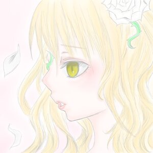 Rating: Safe Score: 0 Tags: 1girl bangs blonde_hair blush feathers flower from_side image kirakishou portrait profile simple_background solo yellow_eyes User: admin