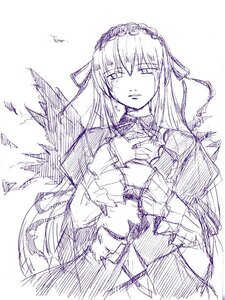 Rating: Safe Score: 0 Tags: 1girl artist_request bangs dress flower frills hairband image lolita_hairband long_hair long_sleeves looking_at_viewer monochrome rose rozen_maiden simple_background sketch solo suigintou white_background wings User: admin