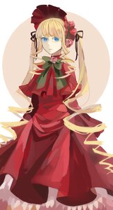 Rating: Safe Score: 0 Tags: 1girl blonde_hair blue_eyes bonnet bow bowtie dress flower green_bow image long_hair long_sleeves looking_at_viewer red_dress rose shinku solo twintails User: admin