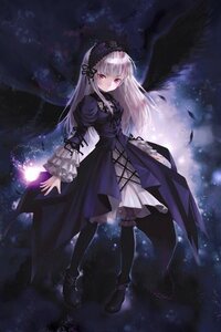 Rating: Safe Score: 0 Tags: 1girl black_wings boots dress frills full_body gothic_lolita hairband image lolita_fashion long_hair long_sleeves looking_at_viewer night red_eyes ribbon silver_hair solo standing suigintou very_long_hair wings User: admin