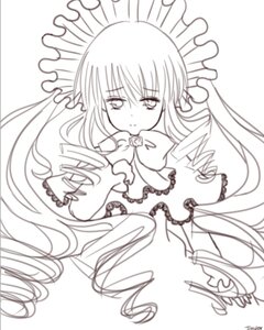 Rating: Safe Score: 0 Tags: 1girl blush bow bowtie dress drill_hair frills greyscale image lineart long_hair long_sleeves looking_at_viewer monochrome shinku simple_background solo twin_drills very_long_hair white_background User: admin