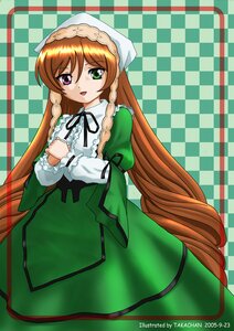Rating: Safe Score: 0 Tags: 1girl argyle argyle_background braid brown_hair checkered checkered_background checkered_floor dress green_dress green_eyes head_scarf heterochromia image long_hair long_sleeves looking_at_viewer open_mouth plaid_background red_eyes ribbon solo suiseiseki tile_floor tiles very_long_hair User: admin