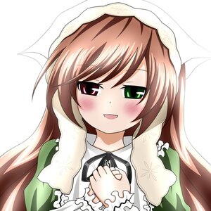 Rating: Safe Score: 0 Tags: 1girl :d black_ribbon blush brown_hair dress green_dress green_eyes head_scarf heterochromia image long_hair long_sleeves looking_at_viewer open_mouth ribbon smile solo suiseiseki very_long_hair white_background User: admin