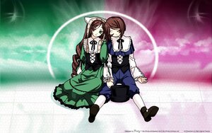 Rating: Safe Score: 0 Tags: 2girls blue_dress brown_hair closed_eyes dress frills green_dress green_eyes holding_hands image long_hair long_sleeves multiple_girls pair ribbon short_hair siblings sisters sitting smile souseiseki suiseiseki twins very_long_hair User: admin