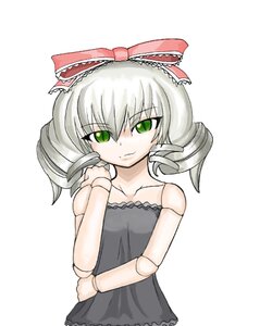 Rating: Safe Score: 0 Tags: 1girl bare_shoulders bow collarbone doll_joints dress drill_hair frills green_eyes hair_bow hinaichigo image joints long_sleeves looking_at_viewer silver_hair simple_background solo striped twin_drills white_background User: admin