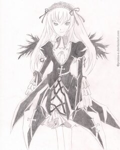 Rating: Safe Score: 0 Tags: 1girl cross dress frills greyscale hairband image long_hair long_sleeves looking_at_viewer monochrome ribbon smile solo standing suigintou traditional_media very_long_hair wings User: admin