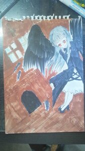 Rating: Safe Score: 0 Tags: 1girl dress image long_hair red_eyes solo standing suigintou traditional_media watercolor_(medium) wings User: admin