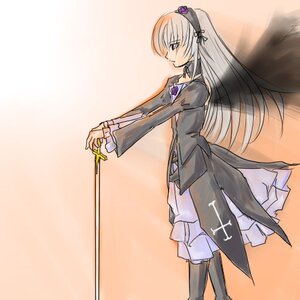 Rating: Safe Score: 0 Tags: 1girl black_dress boots dress flower frills full_body hairband holding holding_weapon image long_hair long_sleeves profile rose silver_hair solo standing suigintou sword weapon wings User: admin