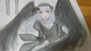 Rating: Safe Score: 0 Tags: 1girl :d bangs black_dress black_wings bow dress feathered_wings hairband image long_hair long_sleeves looking_at_viewer open_mouth pink_eyes solo suigintou traditional_media watercolor_(medium) wings User: admin