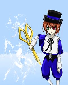 Rating: Safe Score: 0 Tags: 1girl brown_hair dress full_body green_eyes hat heterochromia holding image long_sleeves looking_at_viewer pants red_eyes short_hair solo souseiseki standing top_hat User: admin