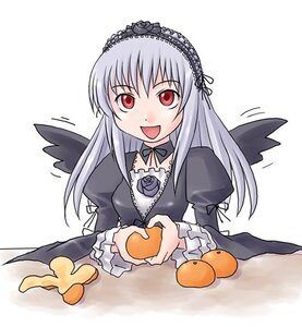 Rating: Safe Score: 0 Tags: 1girl :d artist_request black_wings commentary_request detached_collar dress feathered_wings food frills fruit hairband holding holding_food holding_fruit houman image juliet_sleeves kotatsu long_hair long_sleeves mandarin_orange open_mouth orange orange_(fruit) puffy_sleeves pumpkin purple_eyes red_eyes rozen_maiden silver_hair simple_background smile solo source_request suigintou table translated translation_request upper_body white_background wings User: admin