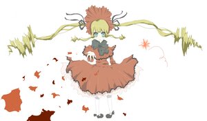 Rating: Safe Score: 0 Tags: 1girl blonde_hair blue_eyes bonnet bow dress flower full_body image leaf long_hair long_sleeves red_dress shinku solo standing twintails User: admin