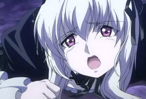 Rating: Safe Score: 0 Tags: 1girl bangs choker eyebrows_visible_through_hair hair_between_eyes image long_hair looking_at_viewer open_mouth purple_eyes solo suigintou tears User: admin