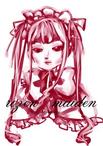 Rating: Safe Score: 0 Tags: 1girl bow image long_hair monochrome red_theme ribbon shinku solo striped twintails User: admin