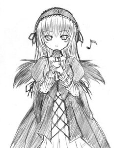 Rating: Safe Score: 0 Tags: 1girl artist_request bangs dress eighth_note eyebrows_visible_through_hair frills greyscale hairband holding holding_microphone image juliet_sleeves layered_sleeves lolita_hairband long_hair long_sleeves looking_at_viewer microphone monochrome music musical_note photoshop_(medium) ribbon rozen_maiden simple_background singing solo spoken_musical_note suigintou traditional_media white_background wings User: admin