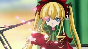 Rating: Safe Score: 0 Tags: 1girl blonde_hair blue_eyes blush bonnet bow bowtie dress green_bow image long_hair long_sleeves looking_at_viewer red_dress rose shinku sidelocks solo twintails User: admin