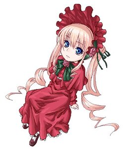 Rating: Safe Score: 0 Tags: 1girl blonde_hair blue_eyes bonnet bow bowtie capelet dress drill_hair flower full_body green_bow green_neckwear image long_hair long_sleeves looking_at_viewer red_dress shinku shoes simple_background sitting solo standing twintails very_long_hair white_background User: admin