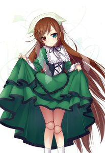 Rating: Safe Score: 0 Tags: 1girl blush brown_hair commentary_request doll_joints dress frills full_body gothic_lolita green_dress green_eyes heterochromia highres image joints lolita_fashion long_hair long_sleeves looking_at_viewer red_eyes ribbon rozen_maiden skirt_hold smile solo suiseiseki very_long_hair white_legwear yaguo User: admin