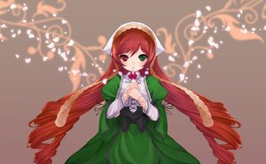 Rating: Safe Score: 0 Tags: 1girl brown_hair dress drill_hair flower frills green_dress green_eyes heterochromia image long_hair long_sleeves looking_at_viewer petals red_eyes solo suiseiseki twin_drills very_long_hair User: admin