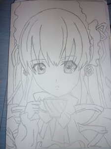 Rating: Safe Score: 0 Tags: 1girl :t eating eyebrows_visible_through_hair flower greyscale image lineart long_hair looking_at_viewer monochrome photo rose shinku solo traditional_media User: admin