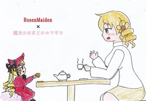 Rating: Safe Score: 0 Tags: 2girls blonde_hair cup drill_hair glasses hair_ornament hat image multiple_girls saucer shinku solo table tea teacup teapot tomoe_mami twin_drills twintails yellow_eyes User: admin
