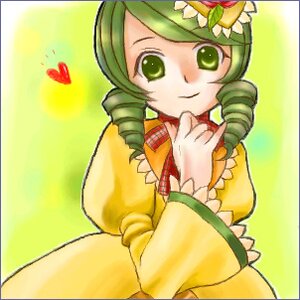 Rating: Safe Score: 0 Tags: 1girl blush drill_hair flower green_eyes green_hair hair_ornament heart image kanaria long_sleeves smile solo twin_drills yellow_dress User: admin