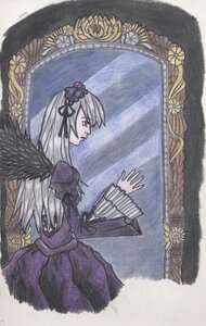 Rating: Safe Score: 0 Tags: 1girl black_dress dress flower frilled_sleeves frills hairband image juliet_sleeves long_hair long_sleeves profile puffy_sleeves ribbon silver_hair solo suigintou wings User: admin