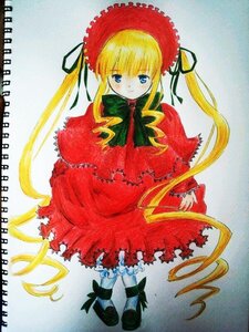 Rating: Safe Score: 0 Tags: 1girl black_footwear blonde_hair blue_eyes bonnet bow bowtie capelet dress drill_hair full_body green_bow green_neckwear image long_hair long_sleeves looking_at_viewer marker_(medium) red_capelet red_dress shinku shoes solo standing traditional_media twin_drills twintails very_long_hair white_legwear User: admin