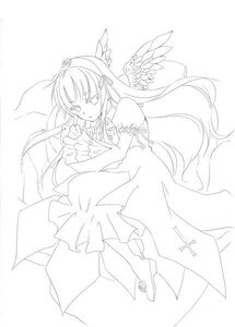 Rating: Safe Score: 0 Tags: 1girl angel_wings dress feathered_wings frills full_body greyscale image long_dress long_hair long_sleeves monochrome ribbon rose simple_background solo suigintou very_long_hair wings User: admin
