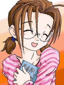 Rating: Safe Score: 0 Tags: 1girl blush brown_hair glasses holding human long_sleeves open_mouth orange_background sakurada_nori solo striped twintails upper_body User: admin
