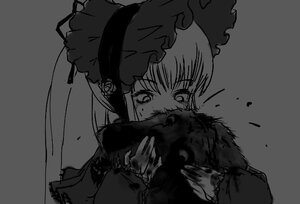 Rating: Safe Score: 0 Tags: 1girl bangs bonnet grey_background greyscale hat holding image long_hair long_sleeves monochrome shinku simple_background smile solo upper_body User: admin