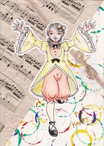 Rating: Safe Score: 0 Tags: 1girl beamed_eighth_notes beamed_sixteenth_notes bloomers bow dress eighth_note flower grey_hair hair_ornament image instrument kanaria long_sleeves musical_note outstretched_arms quarter_note ribbon sheet_music short_hair smile solo staff_(music) traditional_media treble_clef underwear watercolor_(medium) User: admin