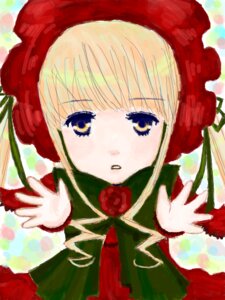 Rating: Safe Score: 0 Tags: 1girl bangs blonde_hair blue_eyes blush bonnet bow bowtie flower hat image long_hair long_sleeves looking_at_viewer red_flower red_rose rose shinku solo upper_body User: admin