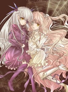 Rating: Safe Score: 0 Tags: 2girls barasuishou boots cross-laced_footwear dress eyepatch flower frills hair_ornament image kirakishou knee_boots long_hair long_sleeves multiple_girls pair pink_hair silver_hair thigh_boots thighhighs very_long_hair white_footwear yellow_eyes User: admin