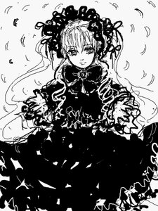 Rating: Safe Score: 0 Tags: 1girl bonnet bow dress feathers frills greyscale hairband image lolita_fashion long_hair long_sleeves looking_at_viewer monochrome shinku smile solo twintails User: admin