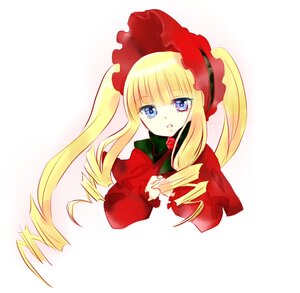 Rating: Safe Score: 0 Tags: 1girl bangs blonde_hair blue_eyes bonnet bow bowtie drill_hair image long_hair long_sleeves looking_at_viewer open_mouth rose shinku sidelocks simple_background solo twintails upper_body white_background User: admin