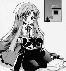 Rating: Safe Score: 0 Tags: 1girl :d blush dress frills greyscale image long_hair long_sleeves looking_at_viewer monochrome open_mouth smile solo suiseiseki very_long_hair User: admin