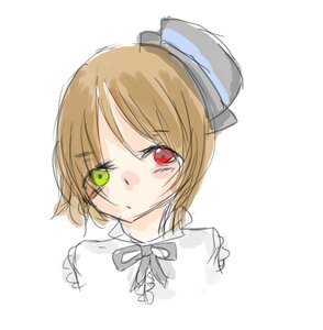 Rating: Safe Score: 0 Tags: 1girl bangs black_ribbon blush brown_hair eyebrows_visible_through_hair face green_eyes hat heterochromia image looking_at_viewer neck_ribbon red_eyes ribbon short_hair simple_background sketch solo souseiseki striped top_hat upper_body vertical_stripes white_background User: admin