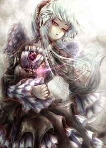 Rating: Safe Score: 0 Tags: 1girl dress flower frills gothic_lolita hairband image long_hair long_sleeves red_eyes rose silver_hair solo suigintou User: admin