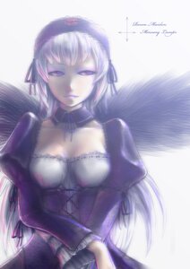 Rating: Safe Score: 0 Tags: 1girl black_wings breasts cleavage detached_collar dress feathered_wings frills hairband half-closed_eyes image juliet_sleeves long_hair long_sleeves looking_at_viewer puffy_sleeves silver_hair simple_background solo suigintou white_background wings User: admin