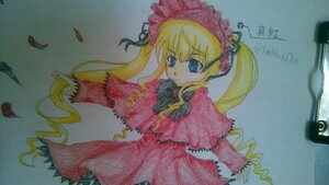 Rating: Safe Score: 0 Tags: 1girl blonde_hair blue_eyes bonnet bow bowtie dress drill_hair frills image long_hair long_sleeves looking_at_viewer red_dress shinku solo traditional_media twin_drills twintails User: admin