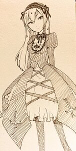 Rating: Safe Score: 0 Tags: 1girl bloomers blush closed_mouth dress eyebrows_visible_through_hair hair_between_eyes hairband image long_hair long_sleeves looking_at_viewer monochrome ribbon solo standing suigintou traditional_media underwear very_long_hair User: admin